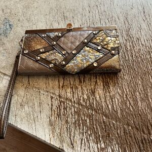 Chic Patchwork Brown and Gold Clutch